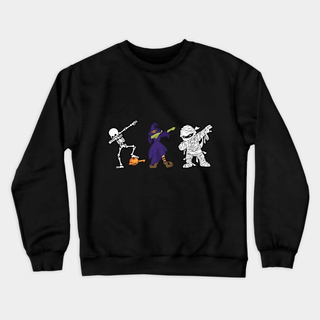 halloween dabbing team mummy witch skeleton pumpkin Crewneck Sweatshirt by Mced